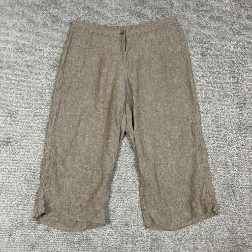 J Jill Love Linen Pants Womens 2X 100% Linen Tan Ankle Cropped Stretch Pockets - Picture 1 of 7
